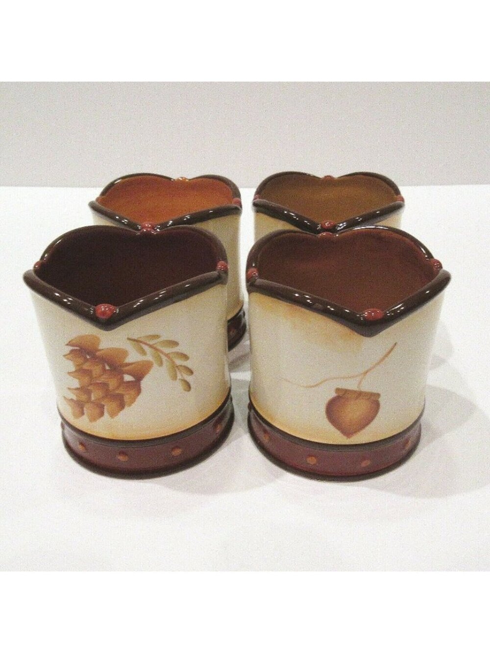 Demdaco 3" Ceramic Votive Candle Holders Rust Cream With Botanicals Set of 4